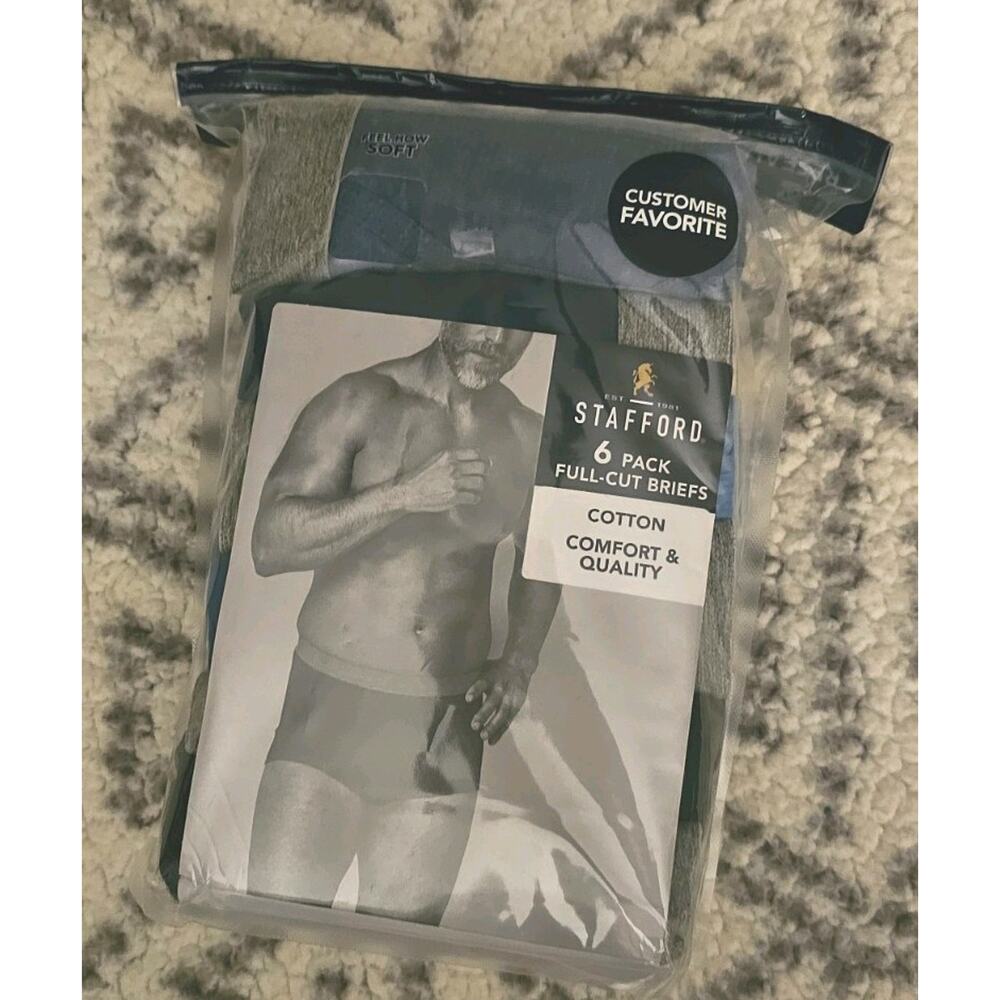 Stafford Full Cut Briefs Men 44 Blue 100% Cotton Underwear 6 Pack